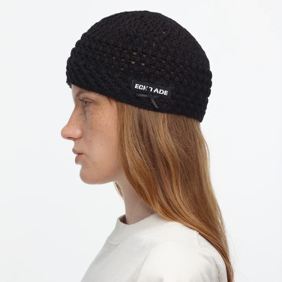 ECHO ADE Black Crochet Knit Beanie